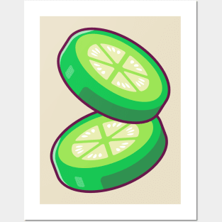 Floating Cucumber Slice Cartoon Posters and Art